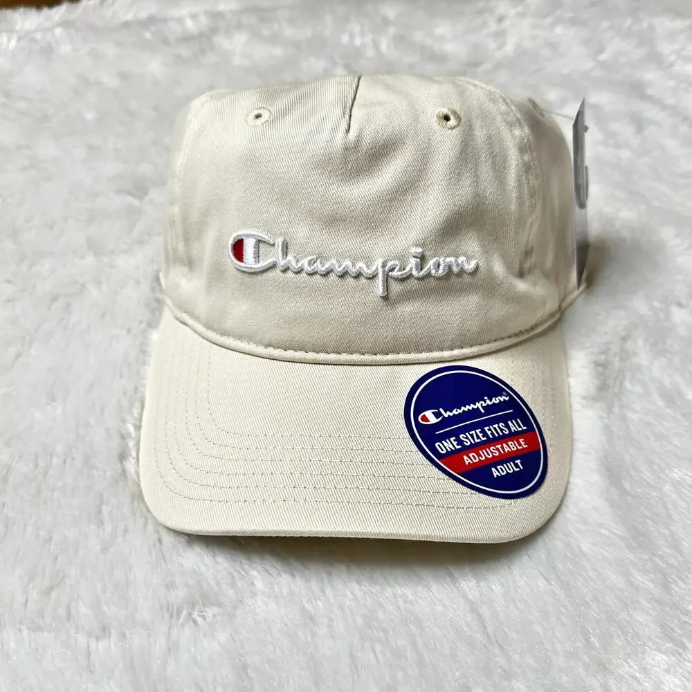 NWT Champion Logo Running Cap Hat Cream Cotton Adult OS